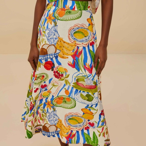 Farm Rio Off-White Fresh Table Midi Skirt - Picture 1 of 8